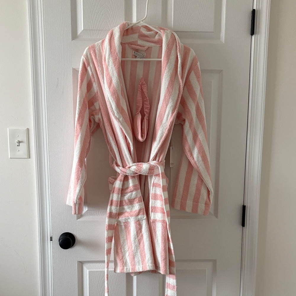 NWT Pink and White Striped Bathrobe
